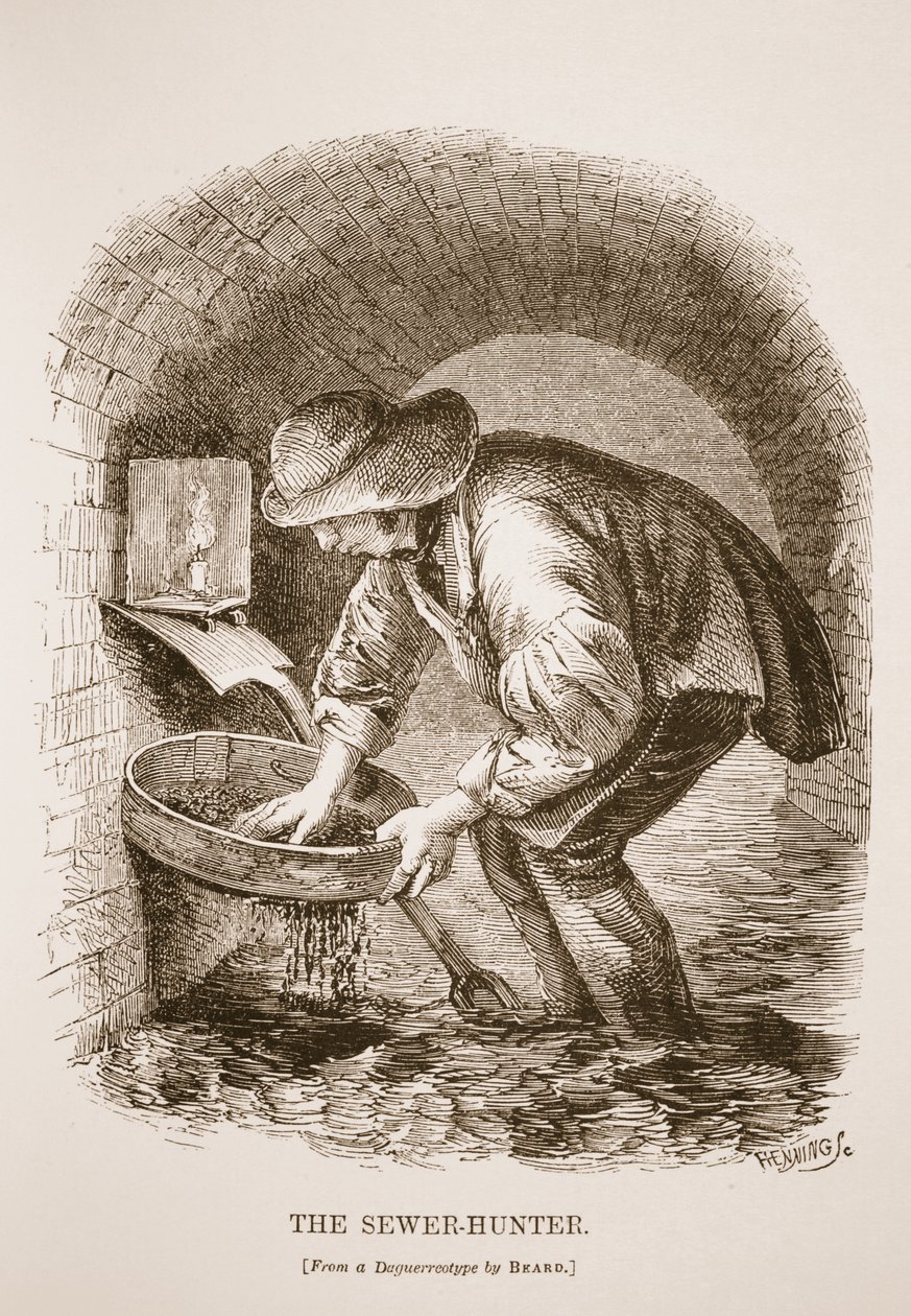 El cazador de alcantarillas, ilustración de London Labour and London Poor de Henry Mayhew, pub. 1862 de English School