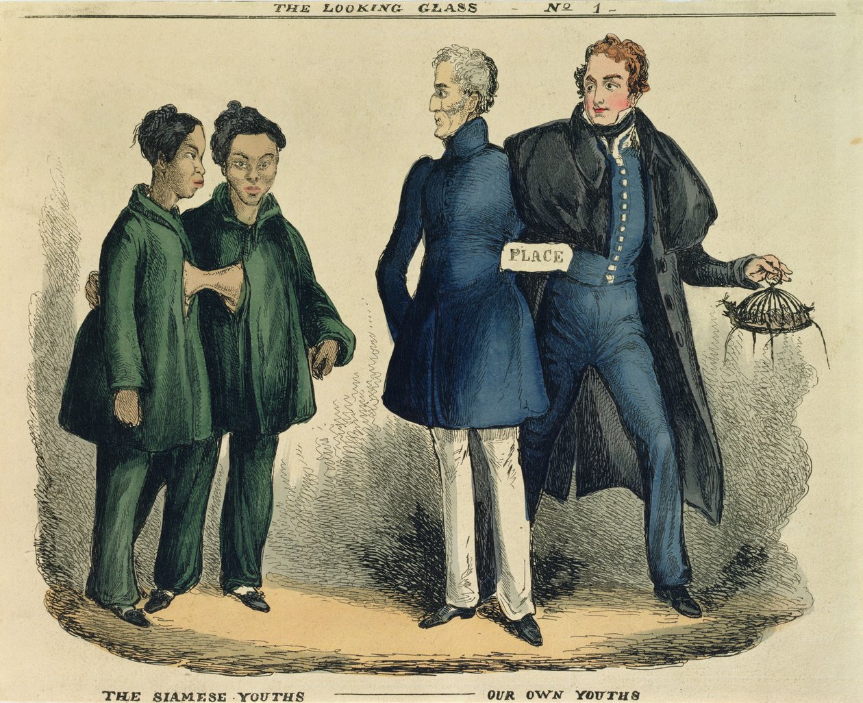 Los Jóvenes Siameses - Nuestros Propios Jóvenes, caricatura satírica de The Looking Glass de English School