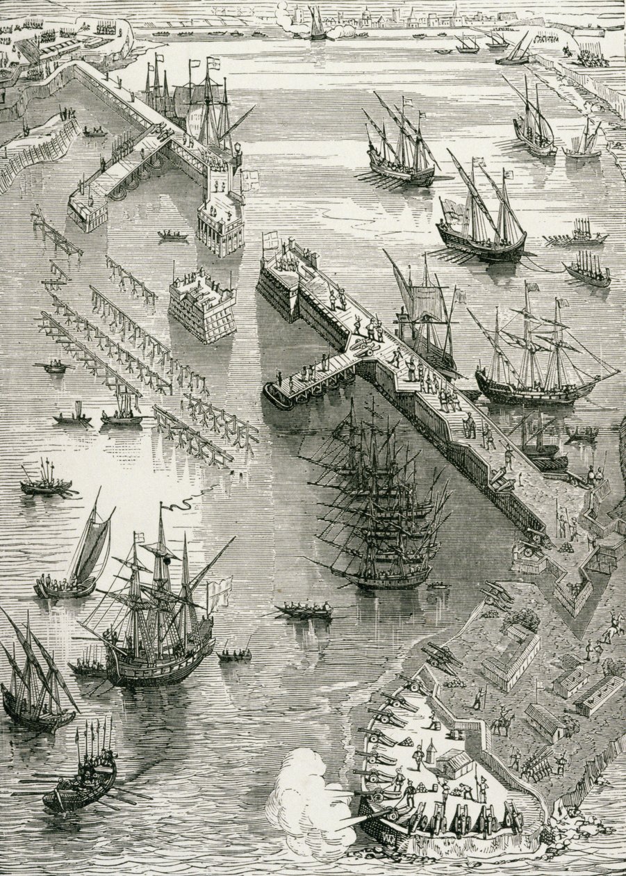 El asedio de Rochelle, de La historia de Francia, por Emile de Bonnechose, publicado por Ward, Lock and Co, Londres de English School