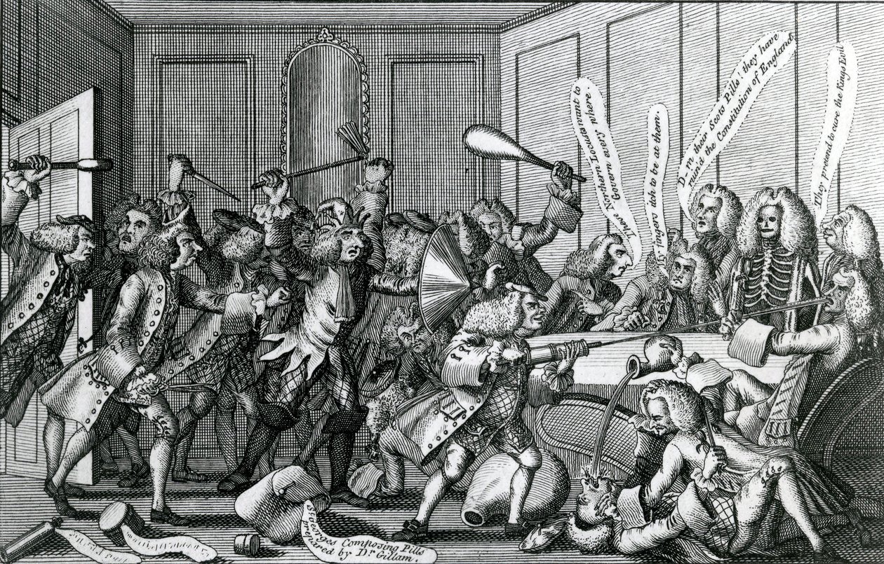 El asedio del castillo de Warwick, o la batalla entre los compañeros y licenciados, 1768 de English School