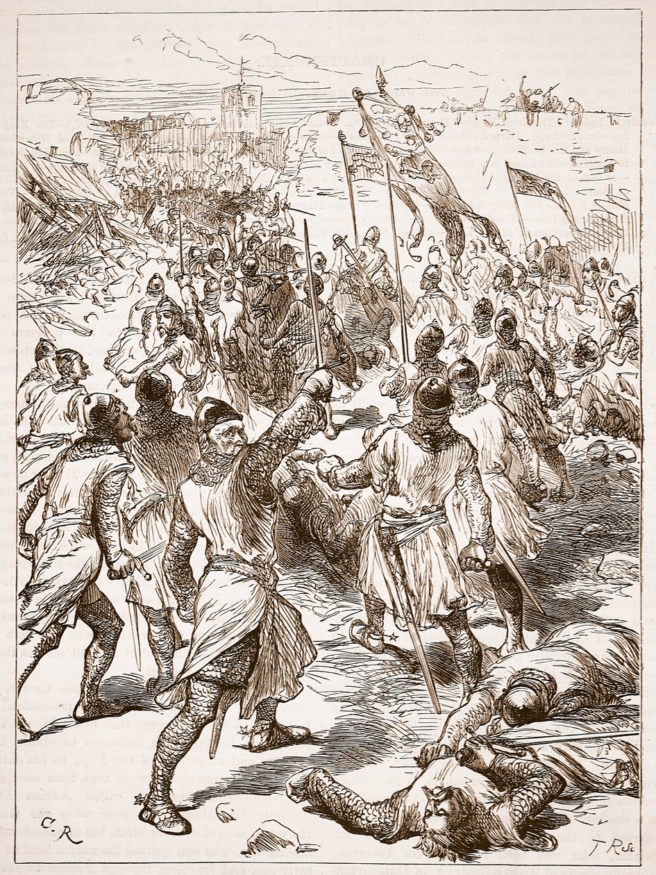 El asedio de Waterford, ilustración de Cassells Illustrated History of England de English School