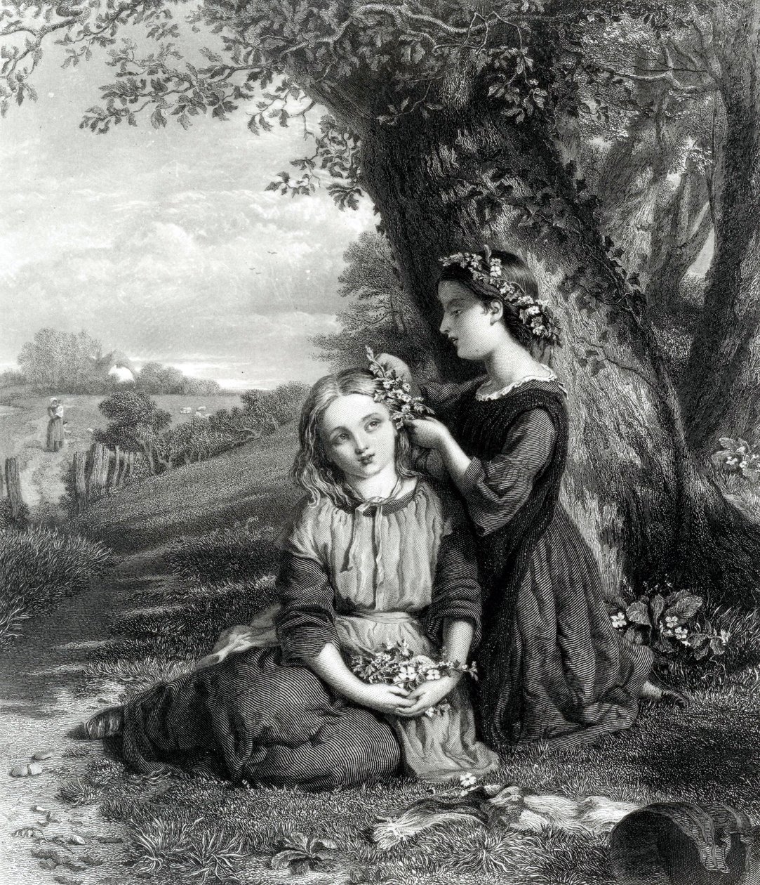 Las hermanas, publicado en el Art Journal, grabado por C. Cousen, 1867 de English School