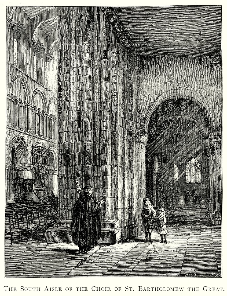 La nave sur del coro de San Bartolomé el Grande (grabado) de English School
