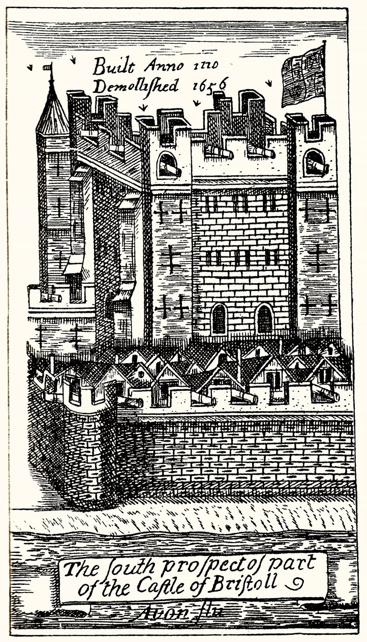 La perspectiva sur de parte del castillo de Bristoll, pub. 1893 de English School