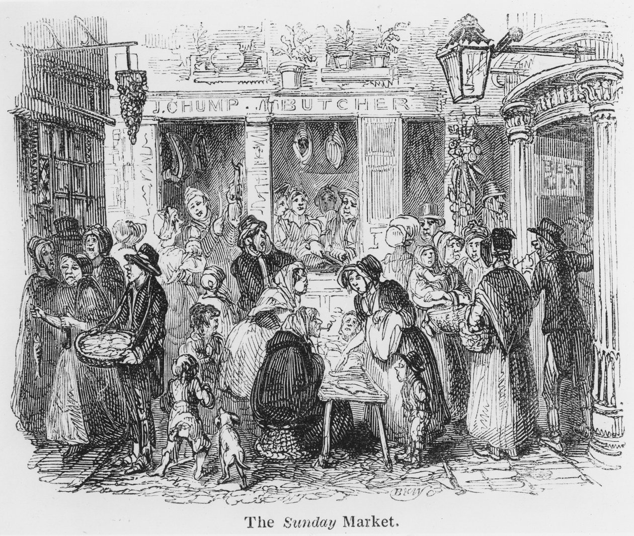 El mercado dominical, Londres (grabado) de English School