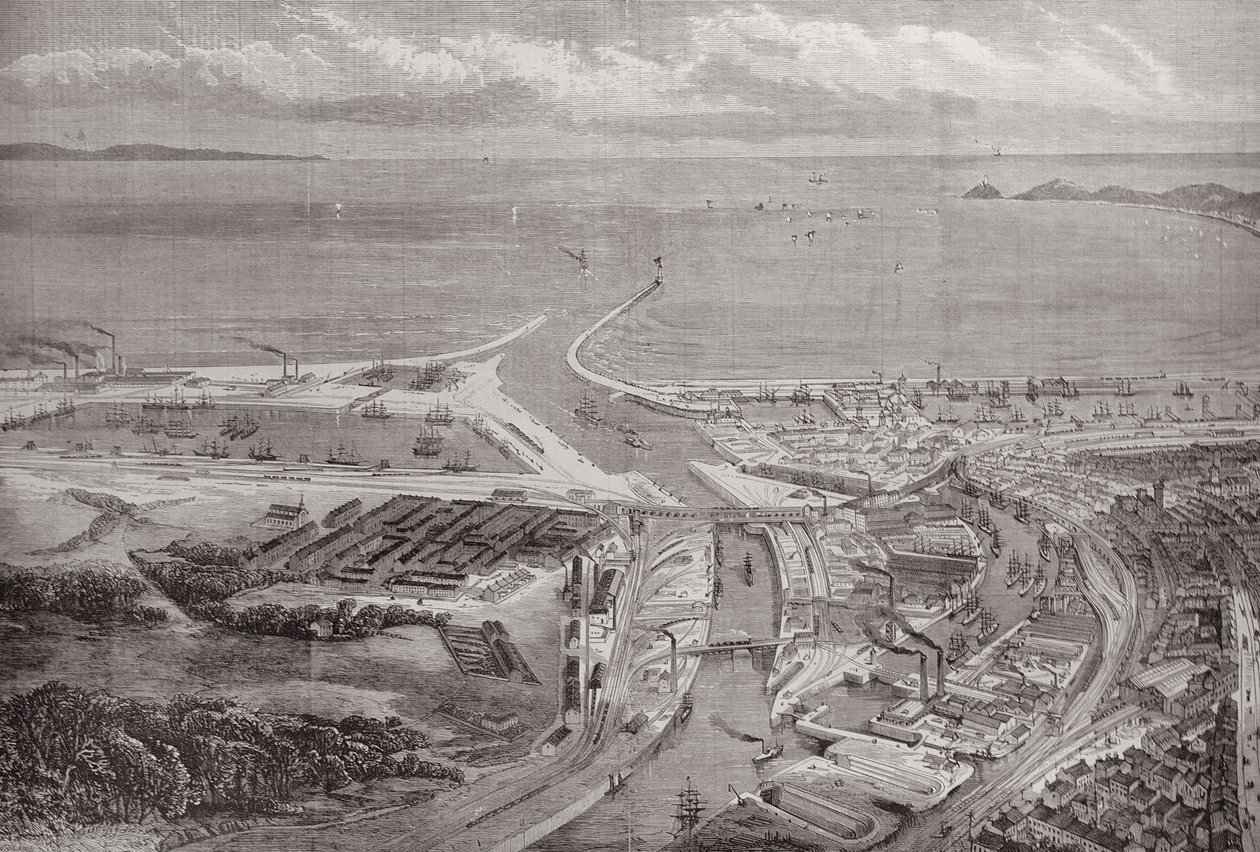 El puerto y los muelles de Swansea, de The Illustrated London News, 22 de octubre de 1881 de English School