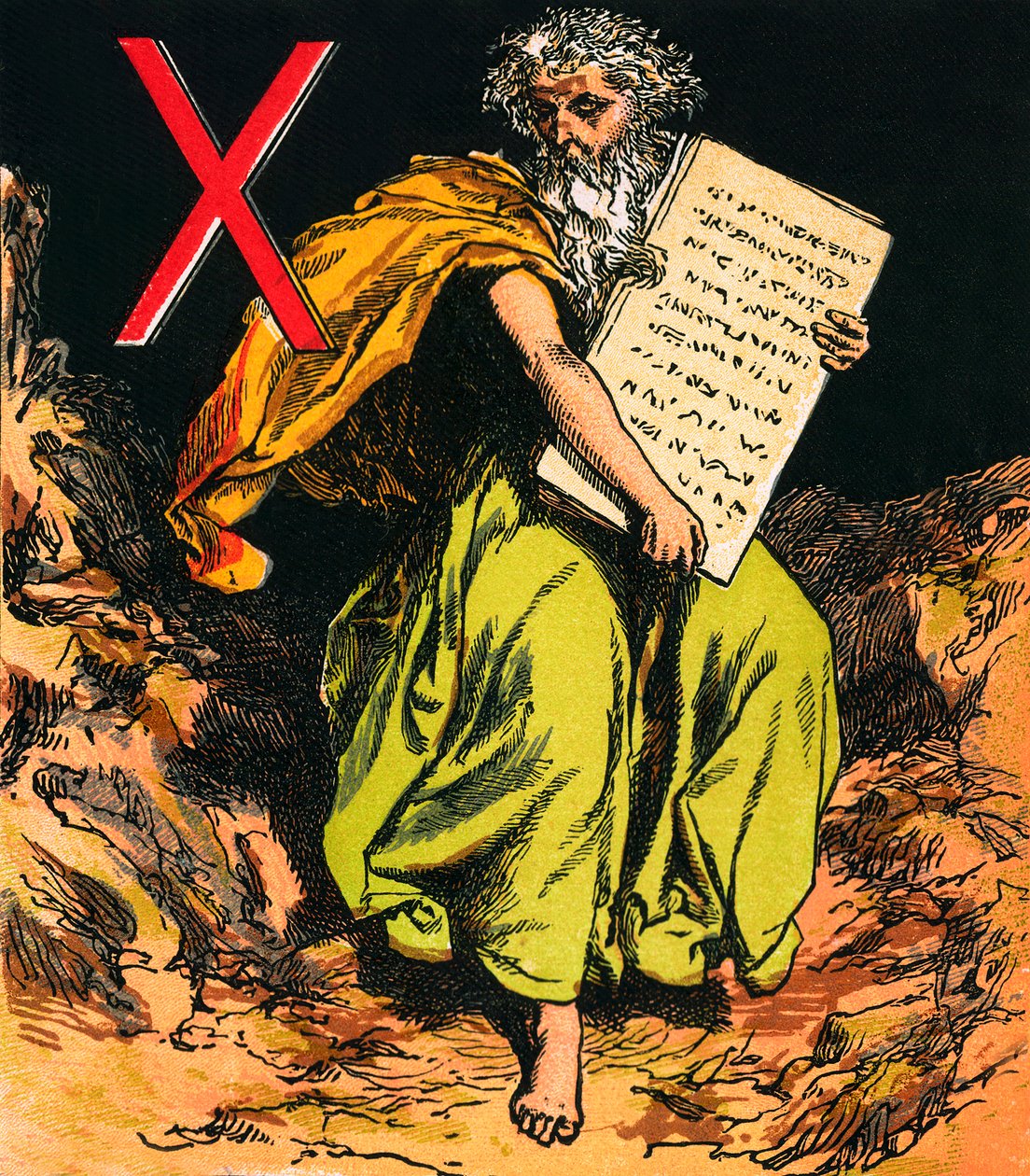 Los Diez Mandamientos (litografía en color) de English School