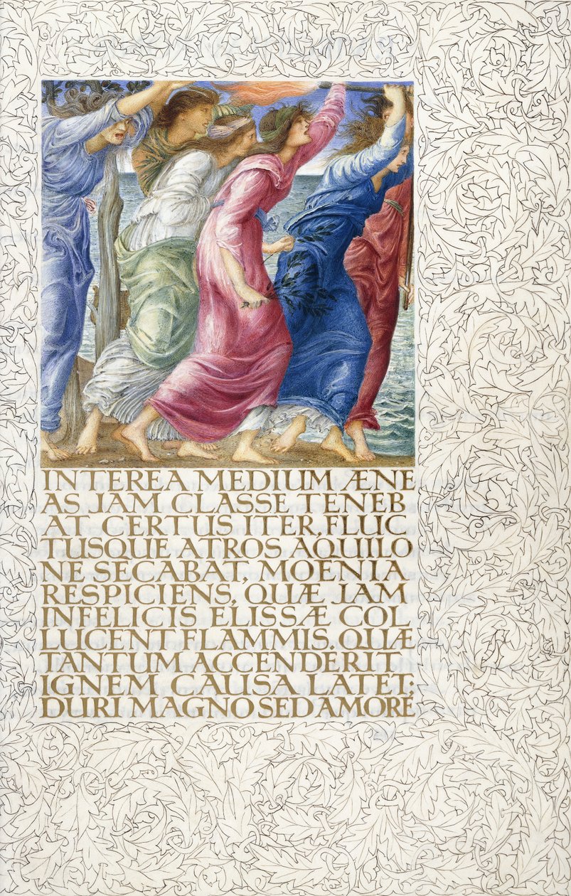 Los troyanos ven la pira funeraria de Dido, 1874-c.1919 de English School