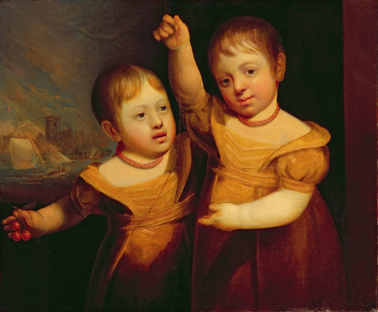The Twin Children of Captain George Walsh, Master Mariner of Selby, Yorkshire, c.1830 (óleo sobre lienzo) de English School