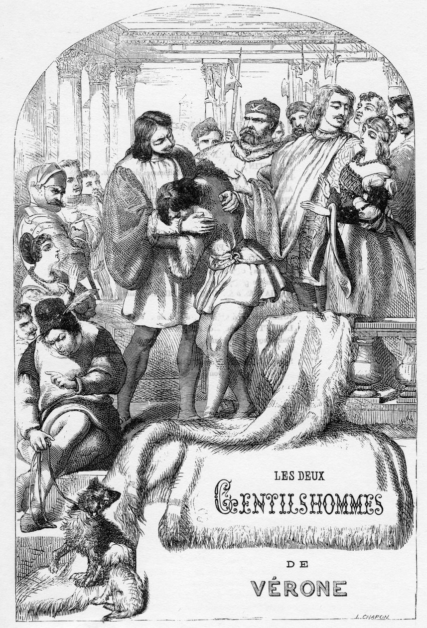 Los dos caballeros de Verona - Ilustración en “Obras completas de William Shakespeare” 1866 - Las ilustraciones y la forma general de esta edición son tomadas del Shakespeare ilustrado de Cassell, publicado en Londres de English School