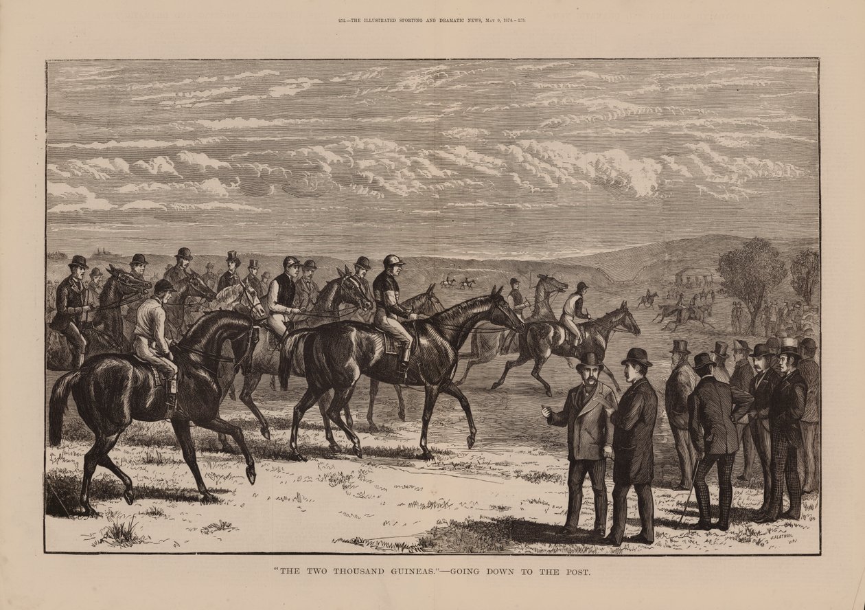 "Las dos mil guineas", bajando al poste (grabado) de English School