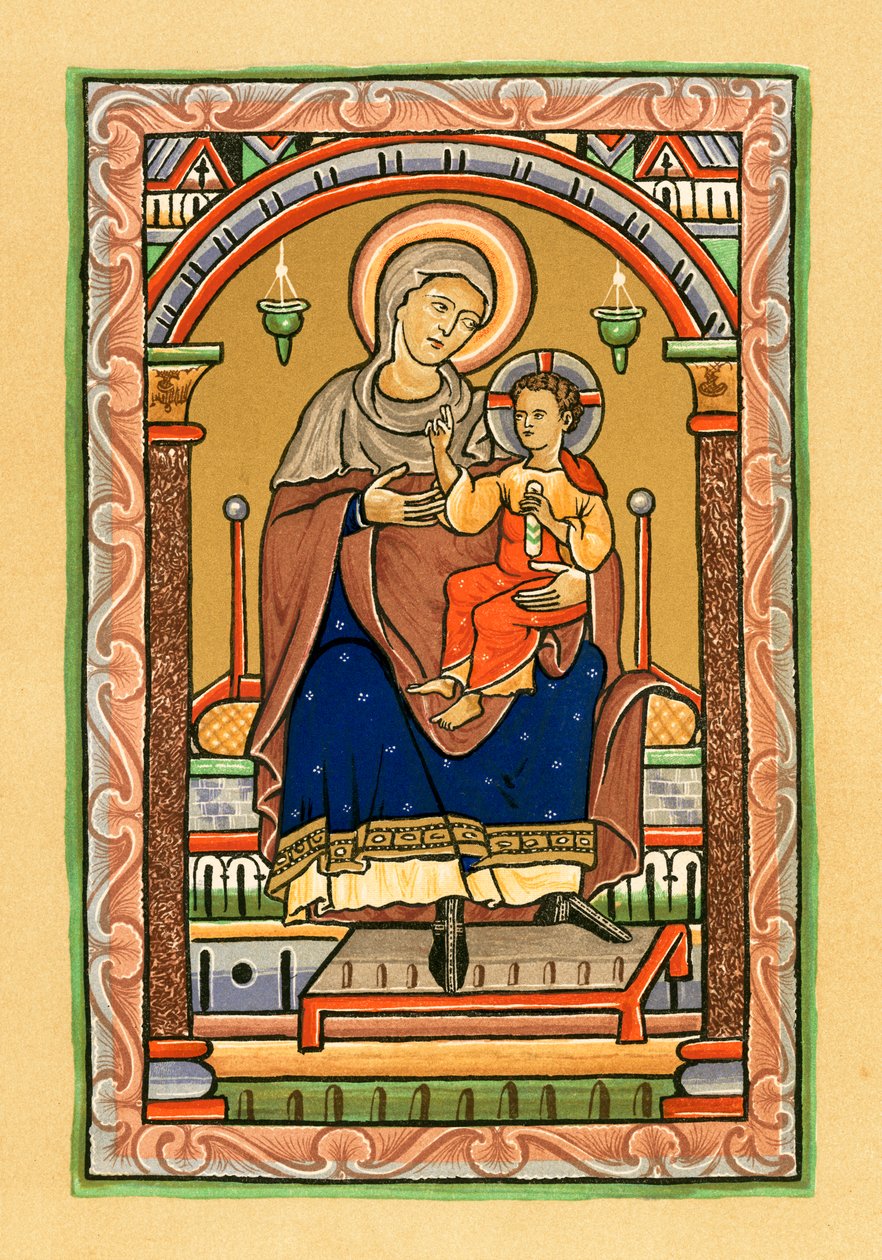 La Virgen y el Niño (litografía en color) de English School