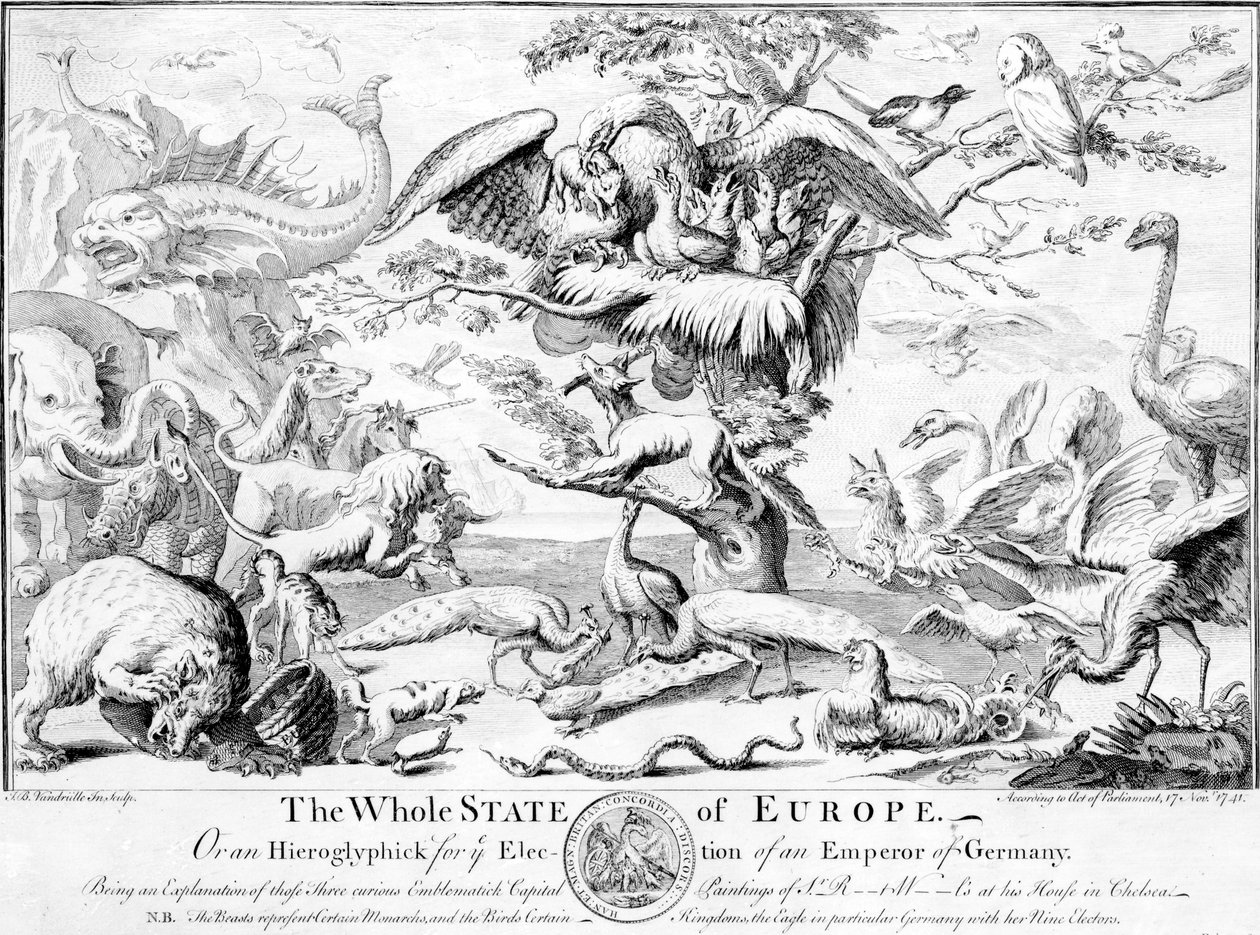 El estado completo de Europa, o un jeroglífico para la elección de un emperador de Alemania, 1741 de English School