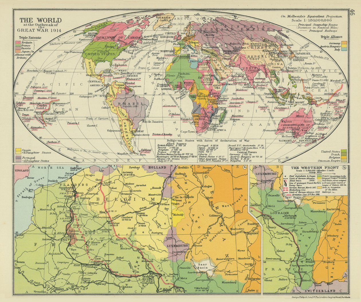 El mundo en el estallido de la Gran Guerra 1914 (litografía en color) de English School