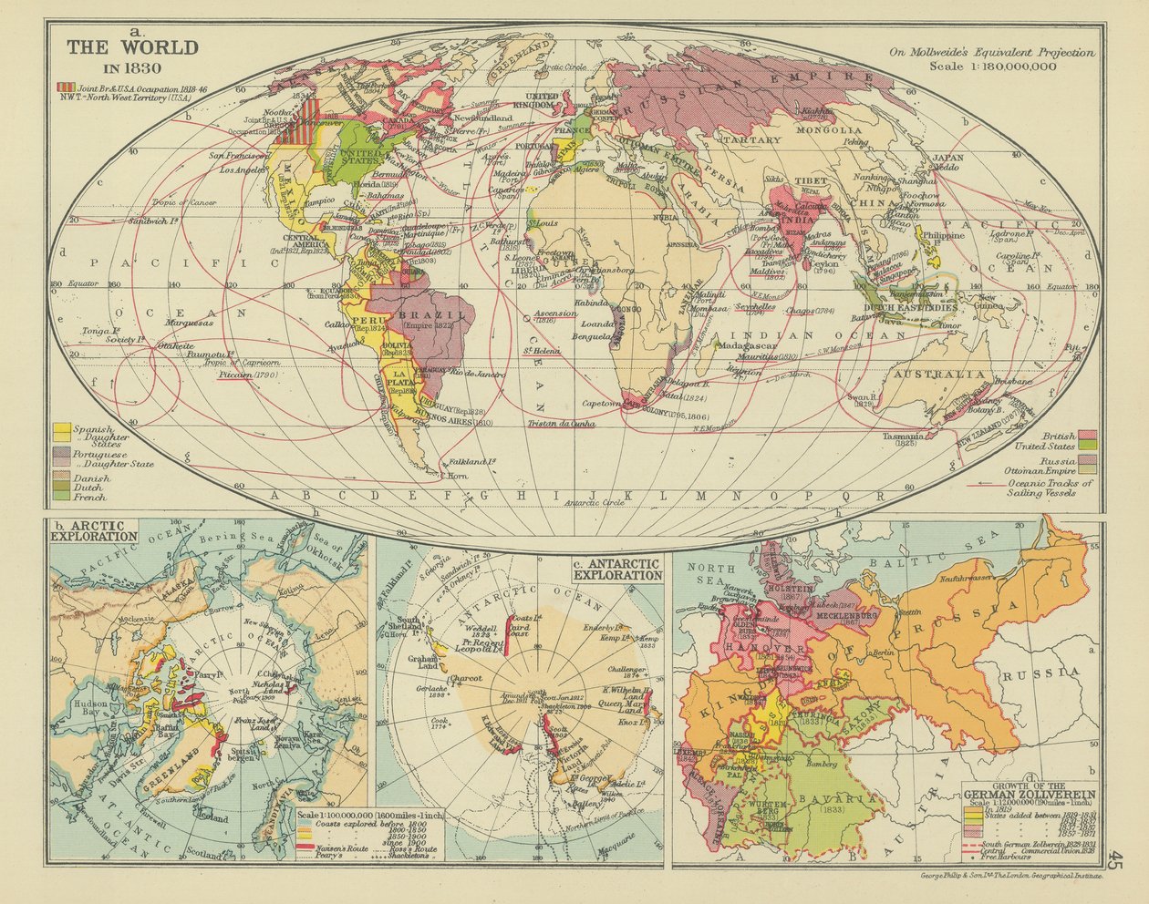 El mundo en 1830 (litografía en color) de English School