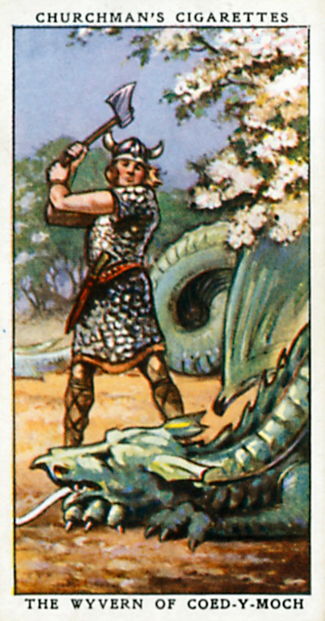 El Wyvern de Coed-Y-Moch (litografía en color) de English School