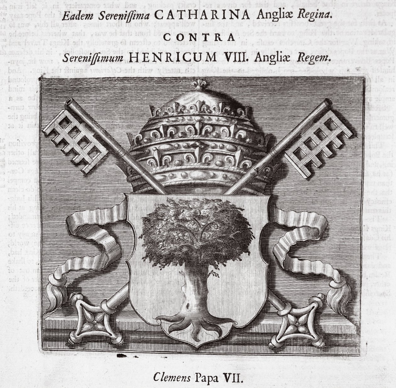 Las armas del Papa Clemente VII, ilustración de Hechos y Monumentos de John Foxe, novena edición, pub. 1684 de English School