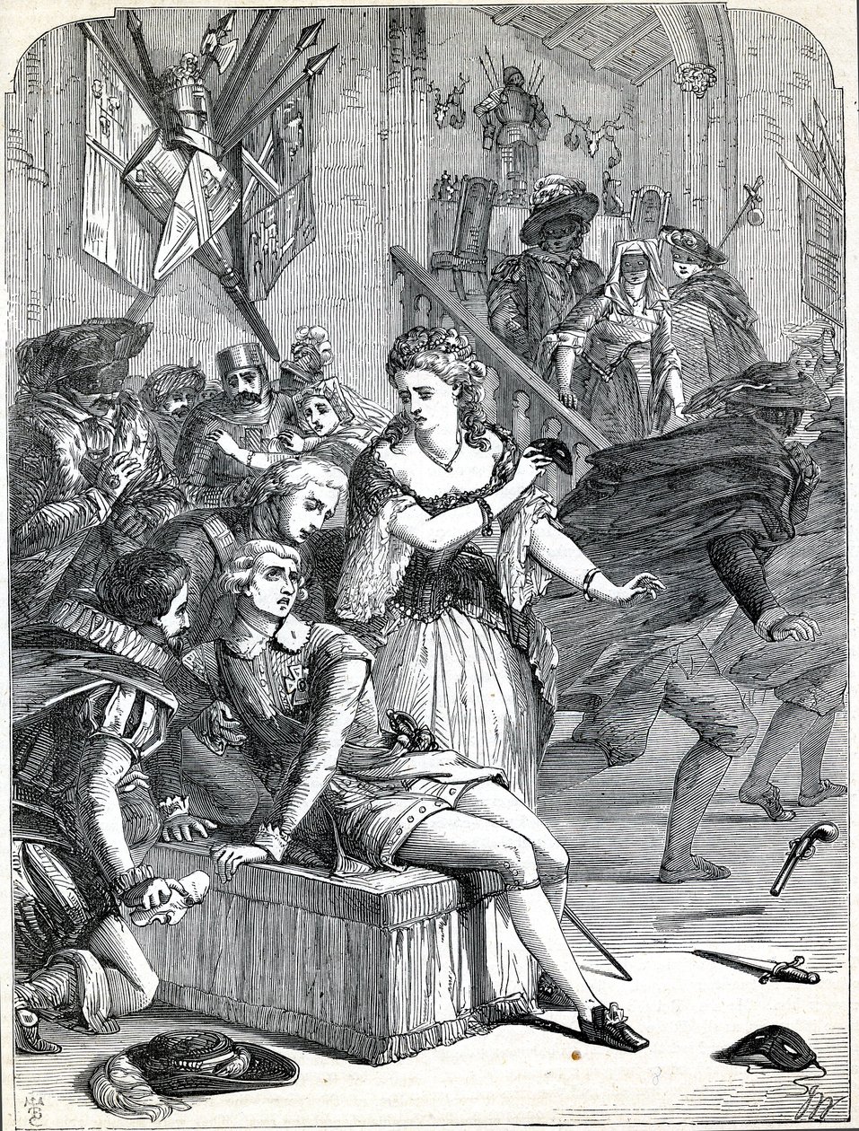 El asesinato de Gustavo III por Jackob Johan Anckarström en un baile de máscaras, Estocolmo, Suecia,1792 (grabado) de English School