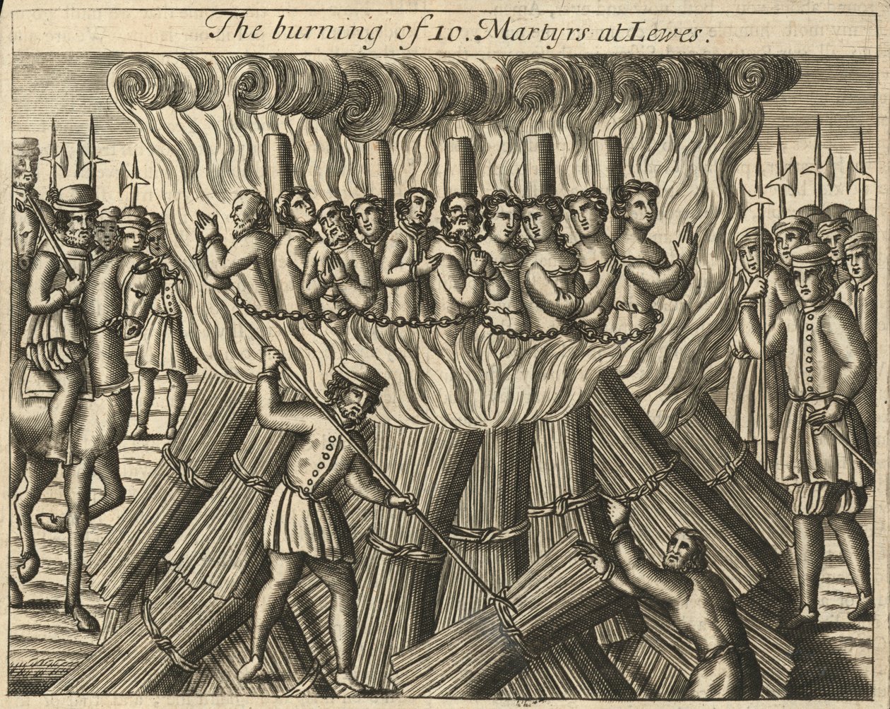 La quema de diez mártires en Lewes (grabado) de English School