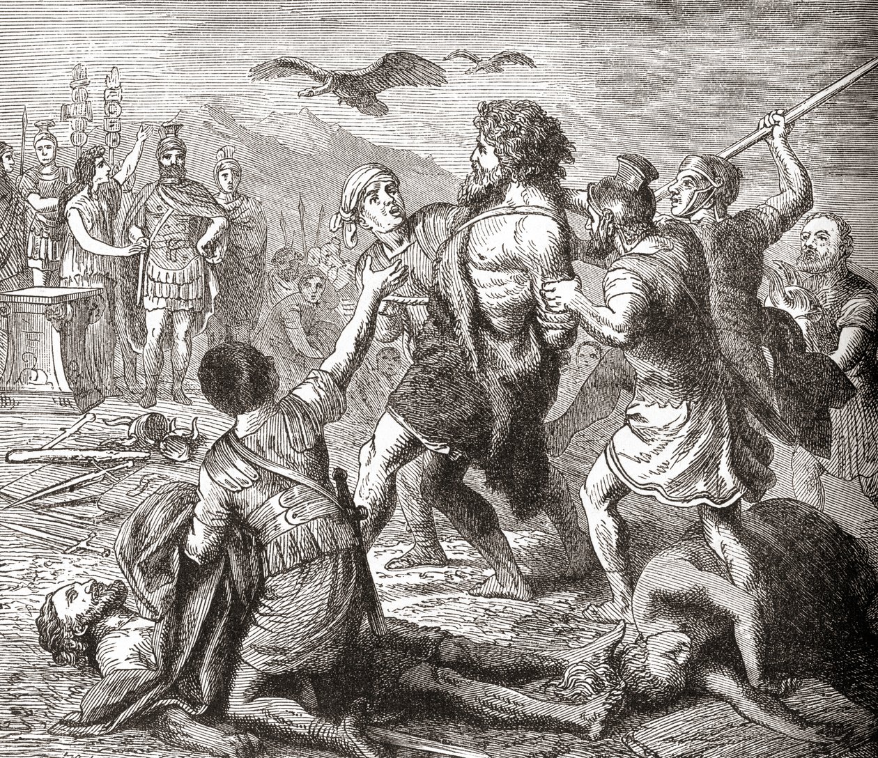La captura de Teutobochus, un gigante legendario y rey de los teutones, de la Historia Ilustrada del Mundo de Ward y Lock, pub. c.1882 de English School