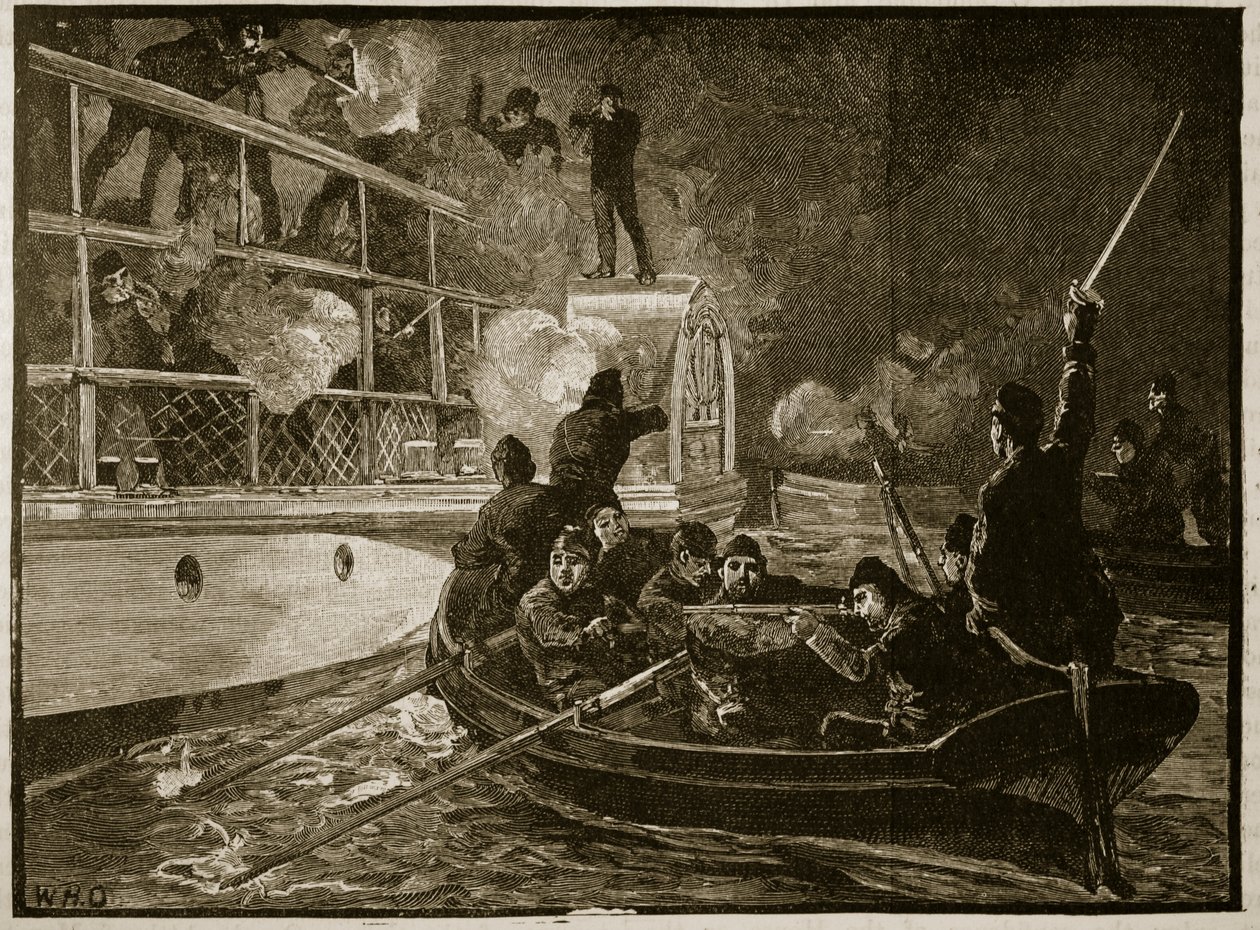 La captura del Caroline, 1837, ilustración de Cassells Illustrated History of England de English School