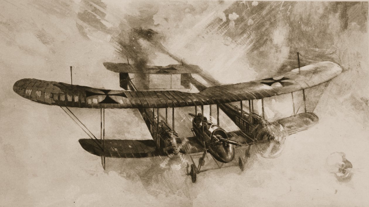 La llegada del gran avión de combate: el biplano alemán de doble tamaño que los aviadores británicos han enfrentado, de The Illustrated War News de English School
