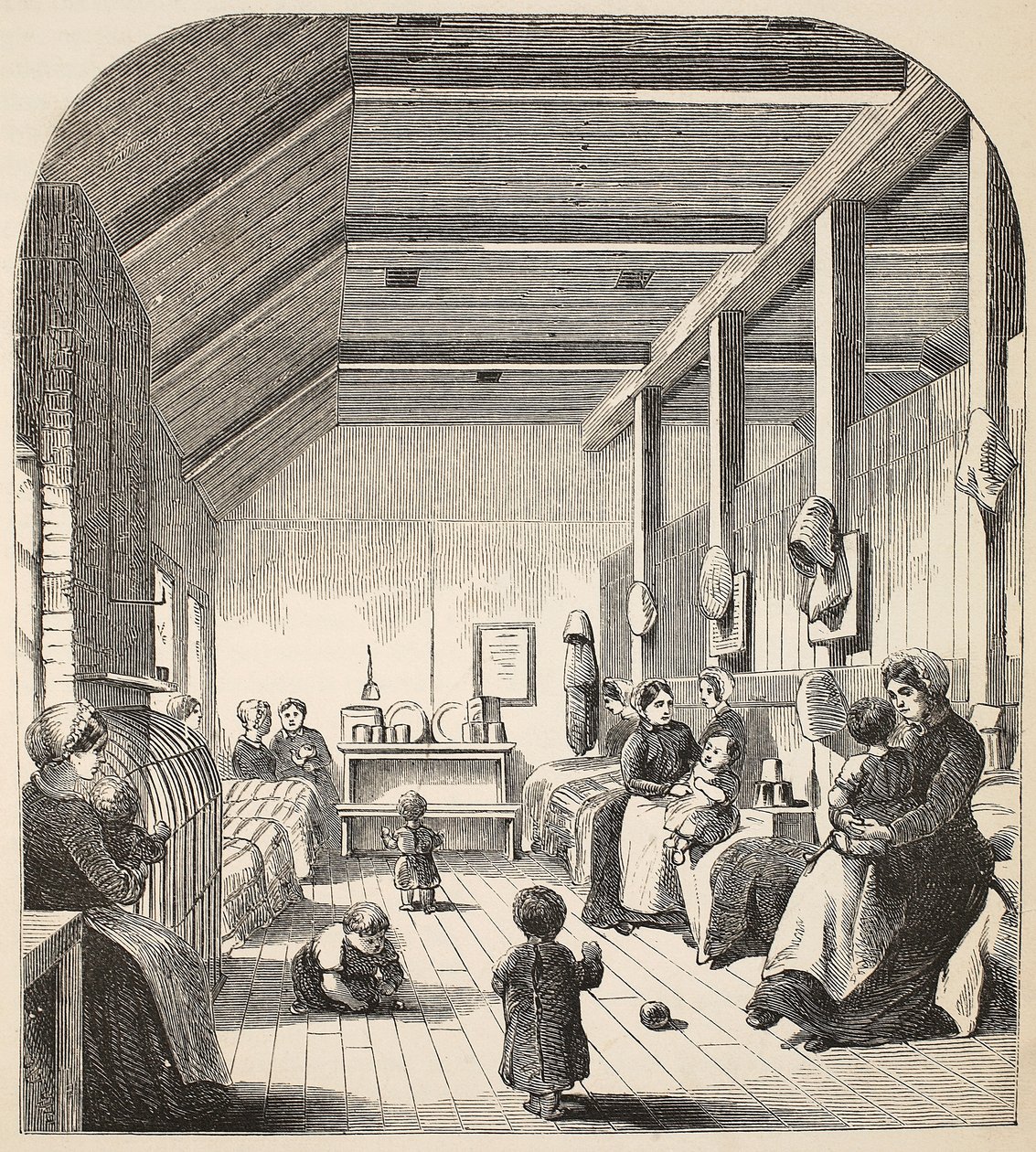 La guardería de convictos en Brixton, ilustración de Las prisiones criminales de Londres y escenas de la vida en prisión de Henry Mayhew y John Binny, pub. 1862 de English School
