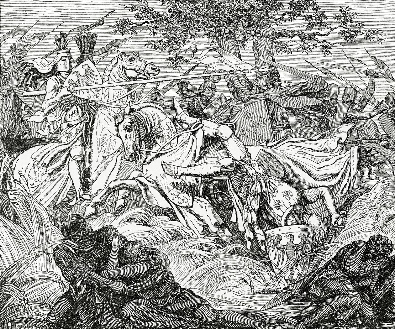 La muerte de Manfredo en la batalla de Benevento, 26 de febrero de 1266 de English School