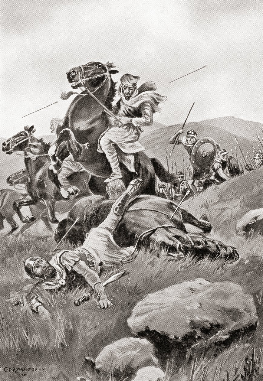 La muerte de Masistio mientras lideraba un ataque de caballería contra las fuerzas griegas, de la Historia de las Naciones de Hutchinson, pub.1915 de English School