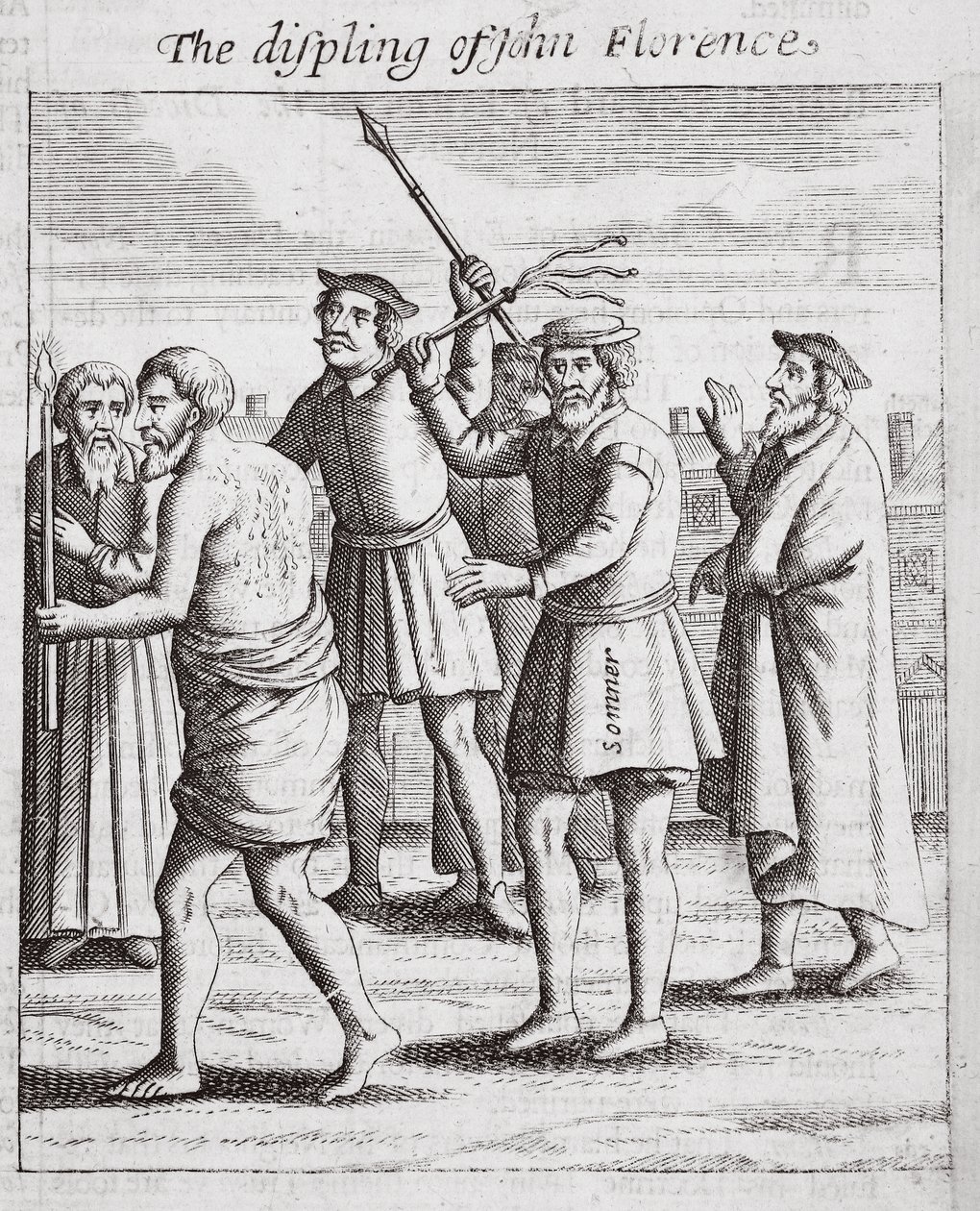 La disciplina de John Florence, ilustración de Hechos y Monumentos de John Foxe, novena edición, pub. 1684 de English School