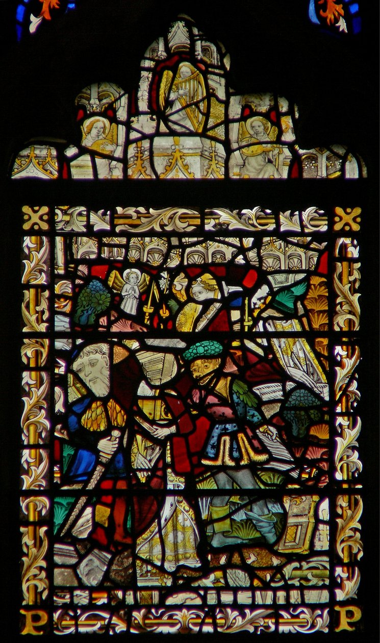 La ventana este que representa a San Juan en Patmos; ángeles músicos en el dosel de English School