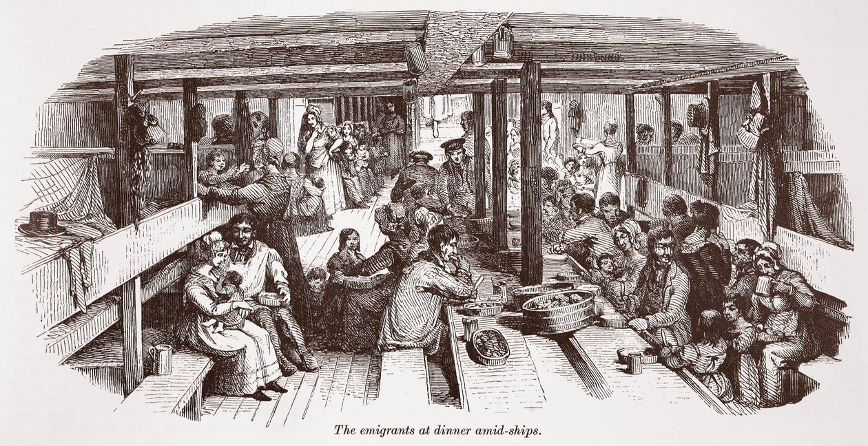 Los emigrantes cenando en medio del barco de English School