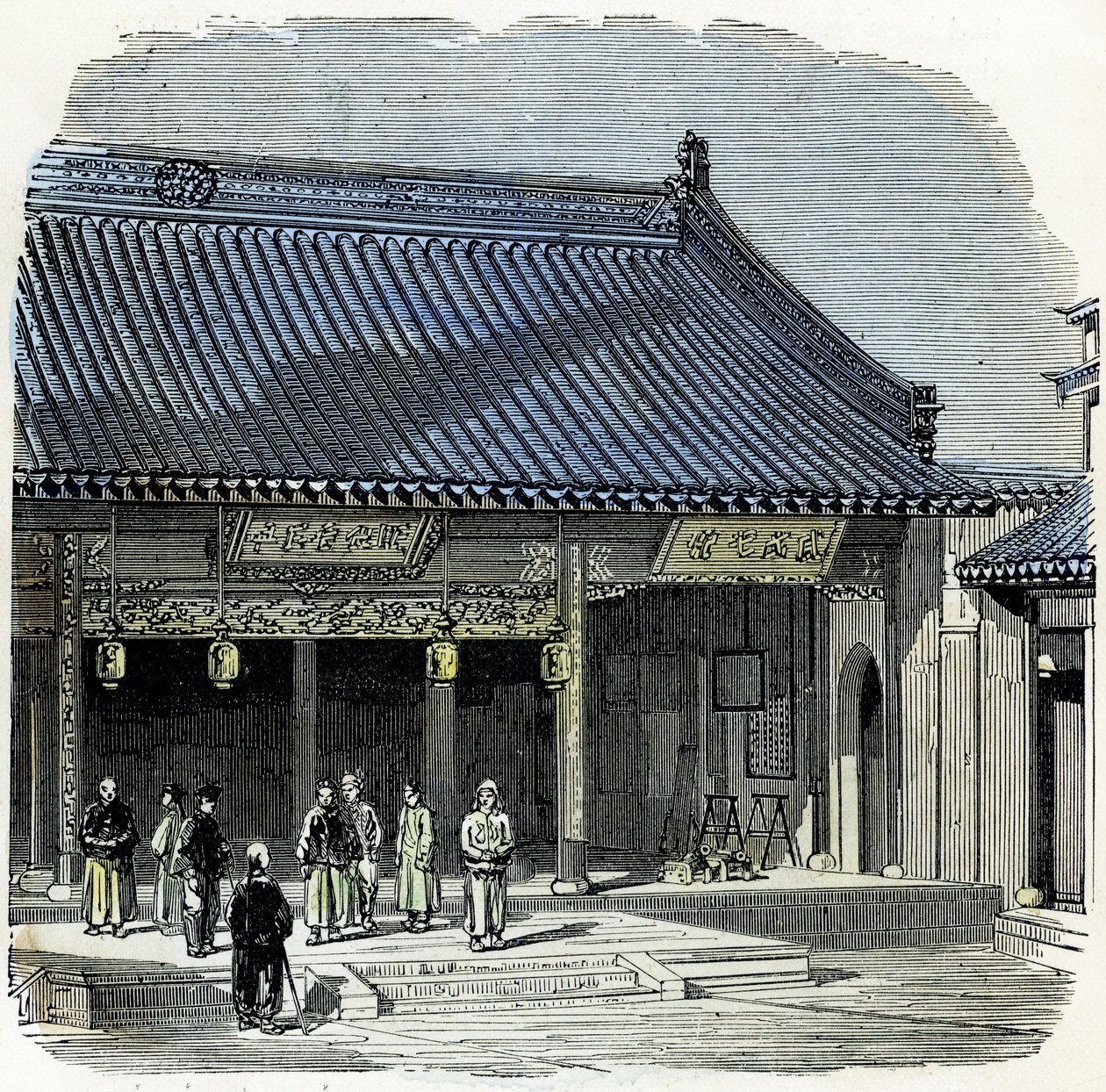 Entrada del palacio de Chung-Wang en Soochow (Suzhou), China. 1864 (litografía) de English School