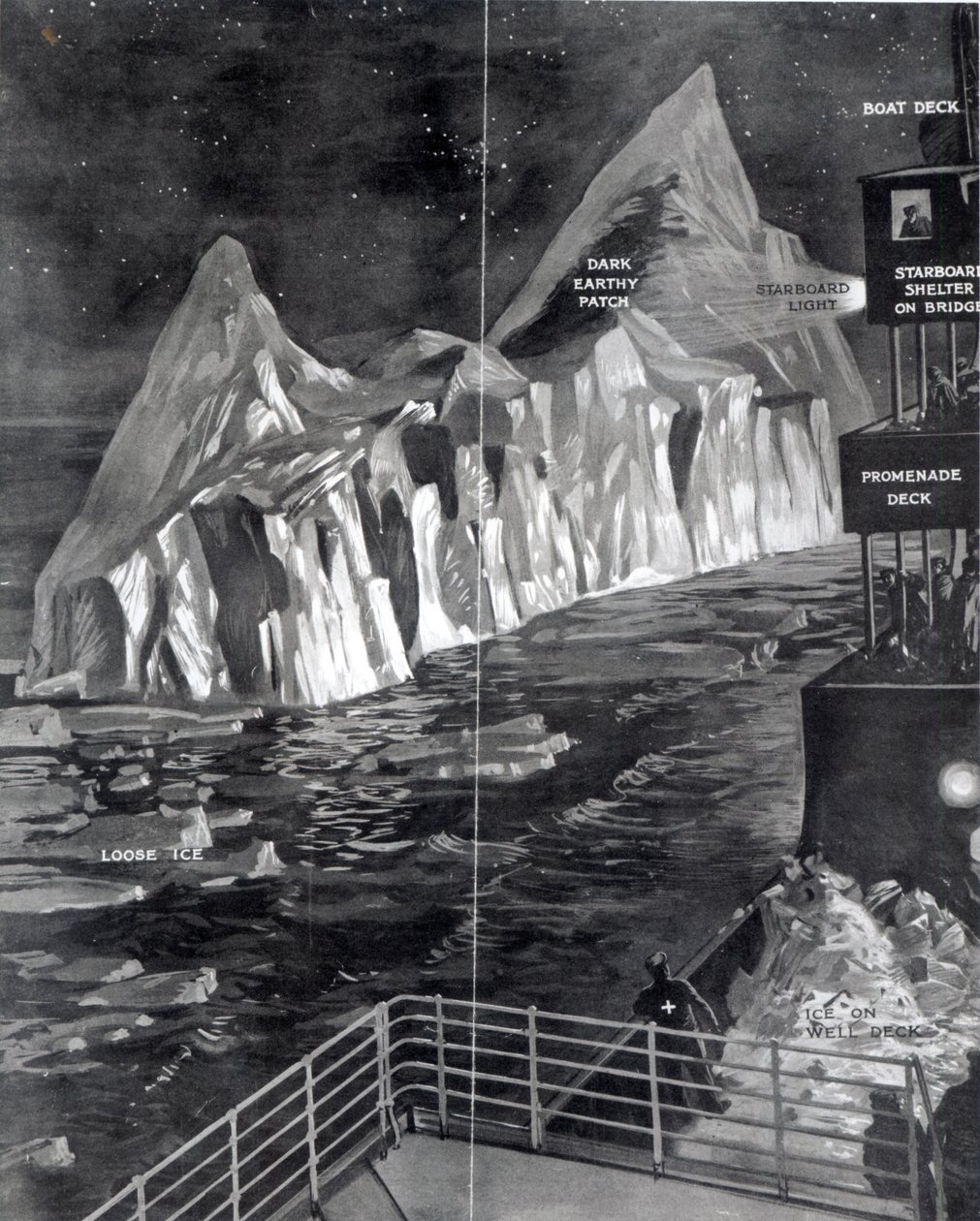 El famoso iceberg visto por J. Scarrott a bordo del Titanic, 1912 de English School