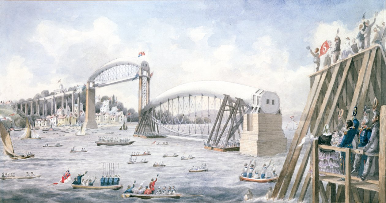 El flotado del último tramo del Puente Royal Albert, Saltash de English School