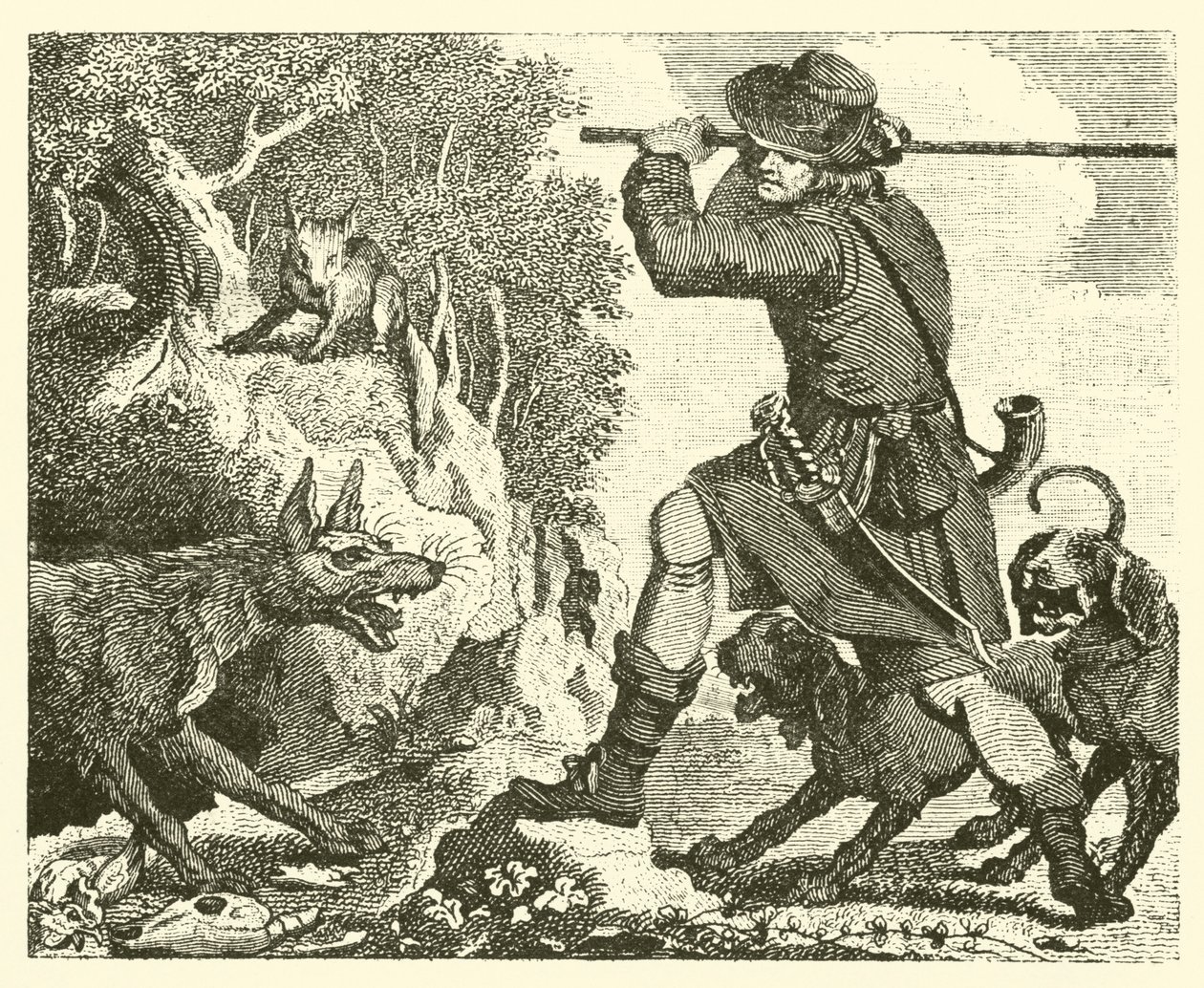 El zorro y el lobo (grabado) de English School