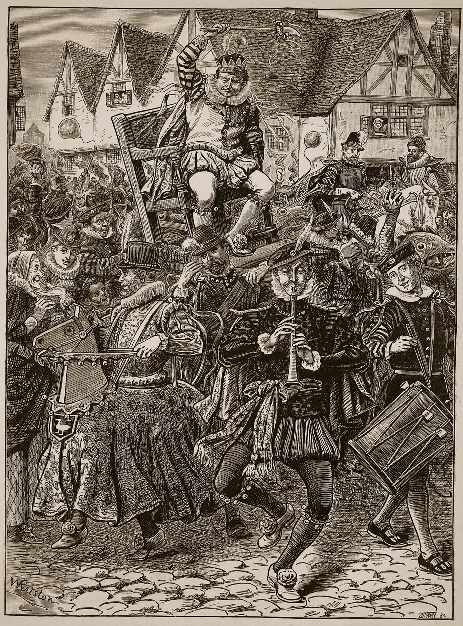 La juerga de Mi Lord of Misrule, ilustración de la Historia Ilustrada de Inglaterra de Cassell de English School