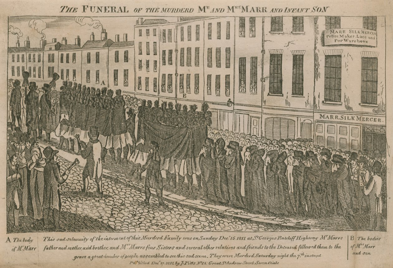 El funeral de los asesinados Sr. y Sra. Parr y su hijo (grabado) de English School