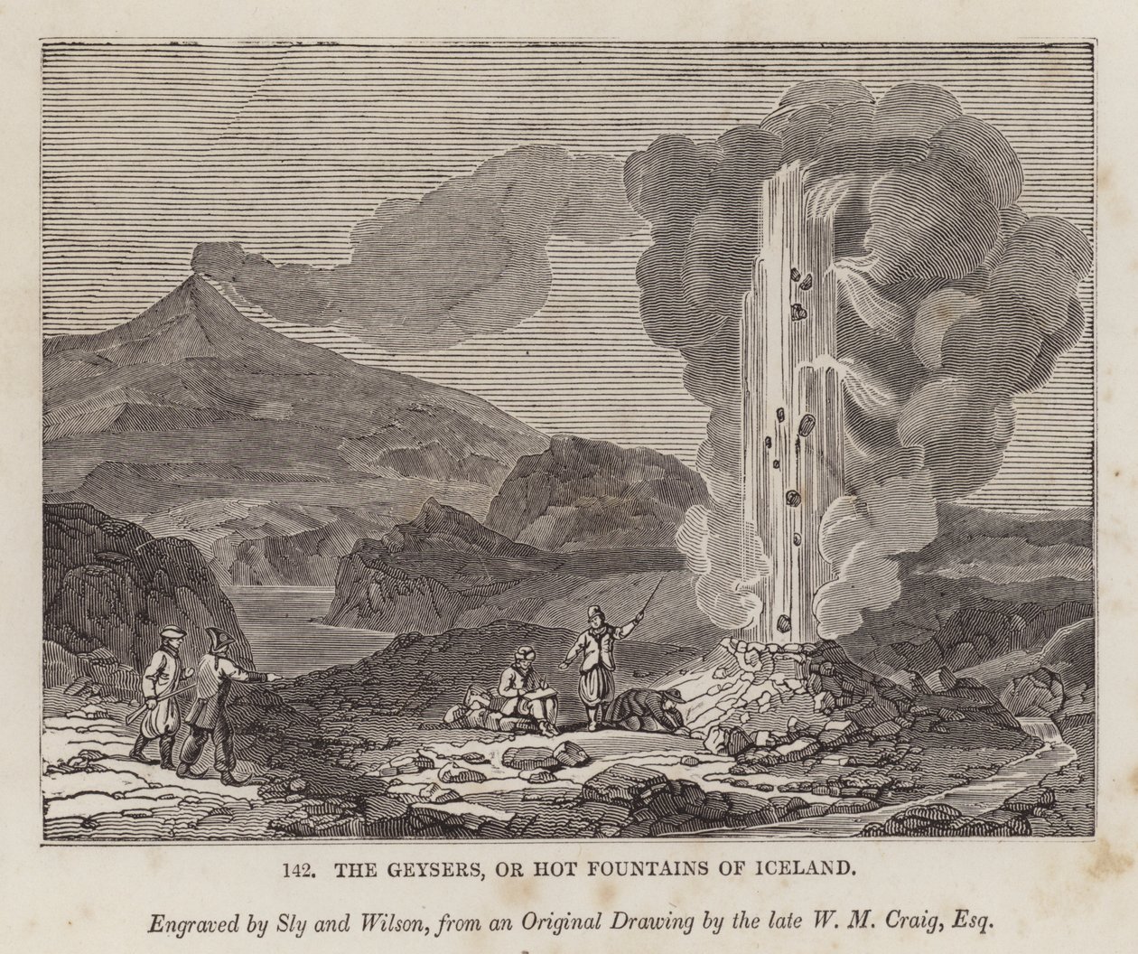 Los géiseres o fuentes calientes de Islandia (grabado) de English School