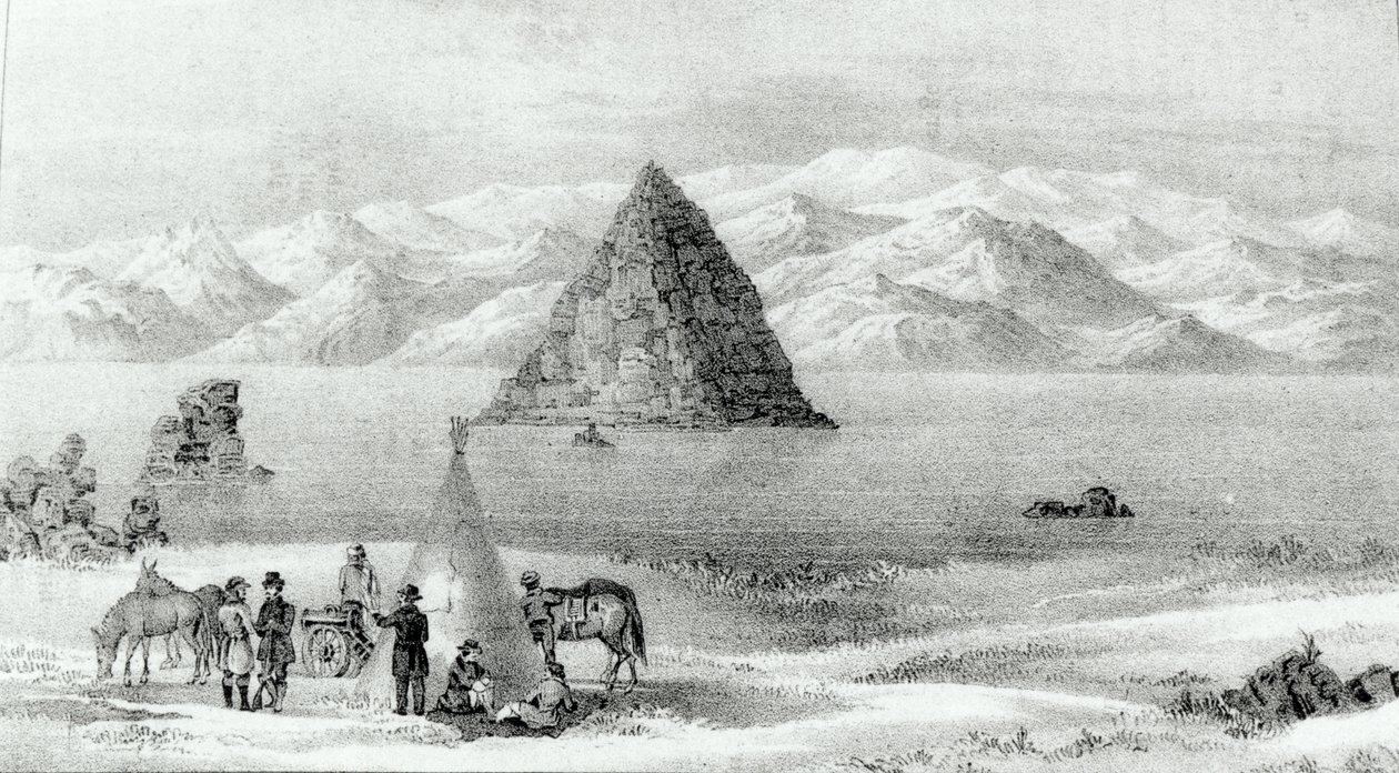 El obús en Pyramid Lake en enero de 1844, del Informe de la Expedición de Exploración a las Montañas Rocosas en 1842 y a Oregón y Carolina del Norte en 1843-44 por John C. Fremont, publicado en 1845 de English School
