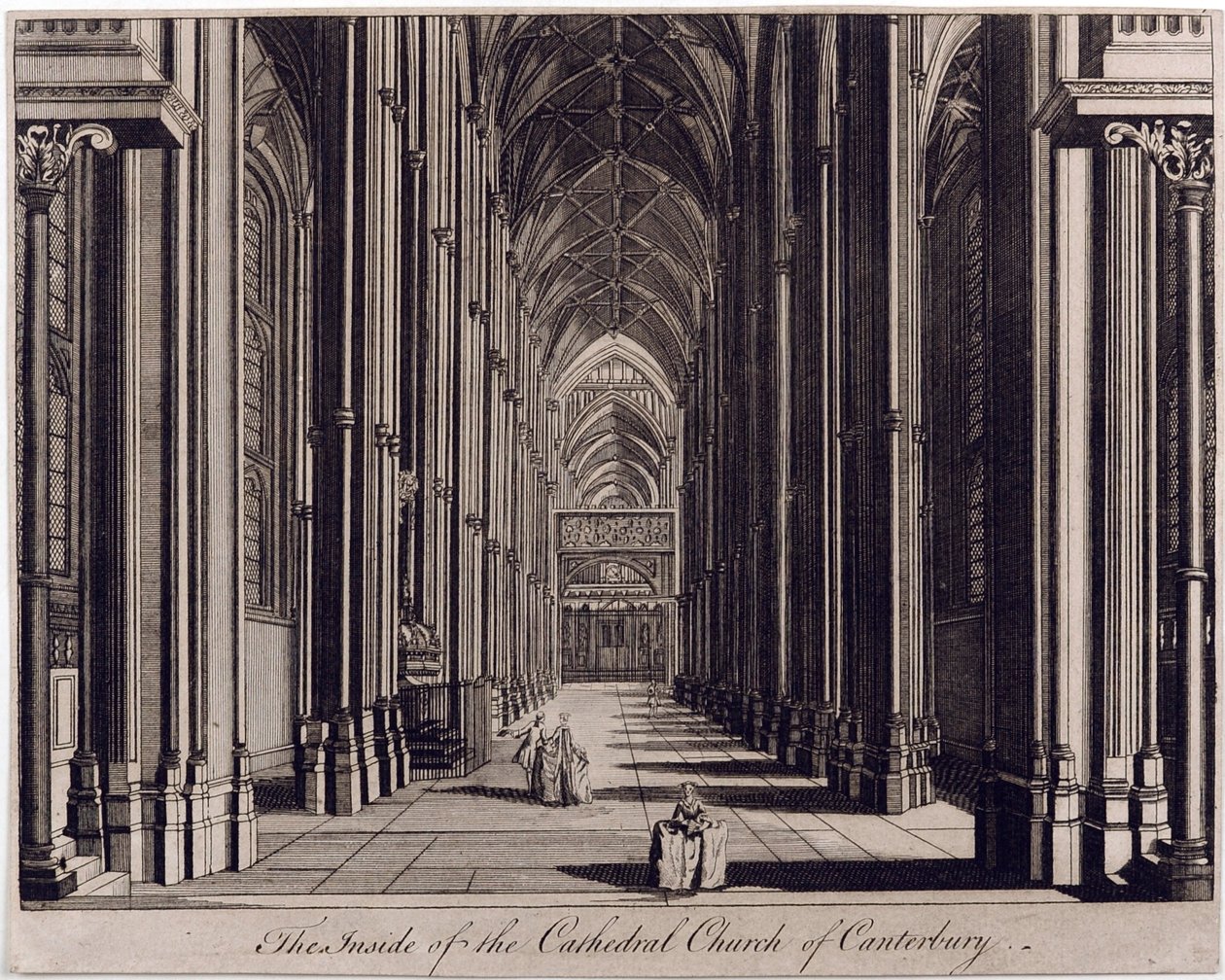 El interior de la Catedral de Canterbury, vista de la nave desde el extremo oeste, c.1700-43 de English School