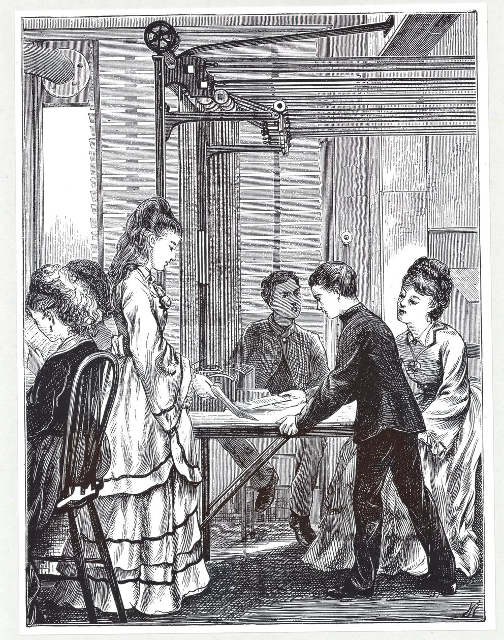 Los instrumentos para enviar mensajes en la Sede de Telégrafos de la Oficina de Correos, Telegraph Street, Londres, de The Graphic, 1871 de English School