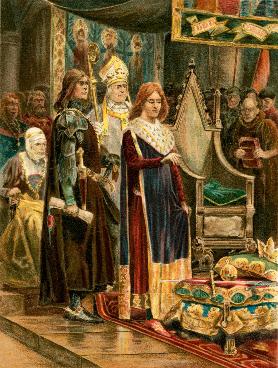 Investidura de Eduardo III con el palio (litografía en color) de English School