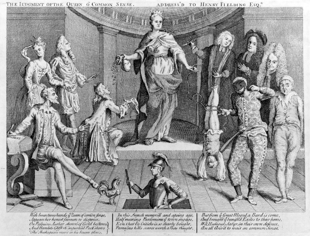 El Juicio de la Reina del Sentido Común, dirigido a Henry Fielding Esq., 1736 de English School