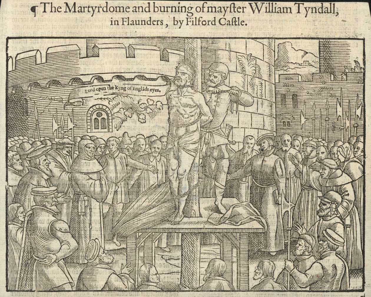 Martirio y quema de William Tyndall en Flaunders, junto al castillo de Filford (grabado) de English School