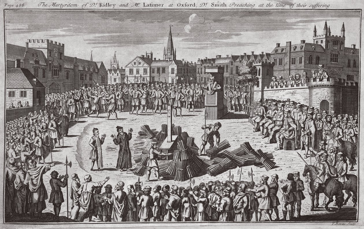 El martirio del Dr. Ridley y el Sr. Latimer en Oxford, el Dr. Smith predicando en el momento de su sufrimiento, ilustración de 