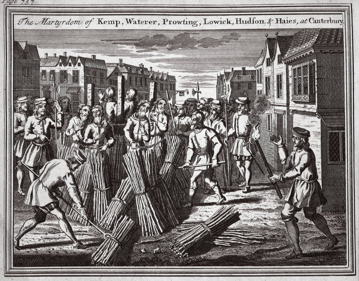 El martirio de Kemp, Waterer, Prowting, Lowick, Hudson y Haies en Canterbury, ilustración de 