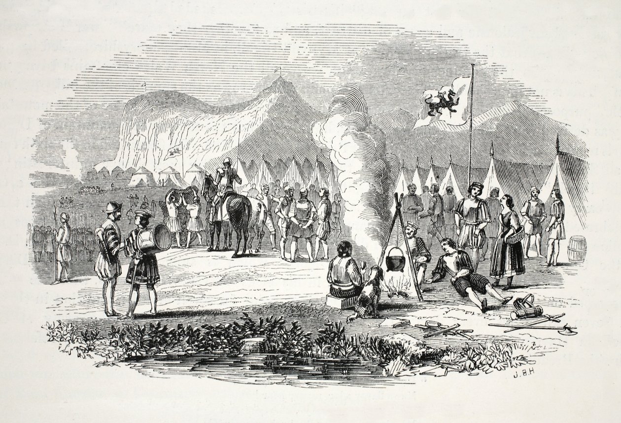 El encuentro de los jefes de Gales del Norte y del Sur en las colinas de Breiddyn, en su camino a Bosworth-field, pub. siglo XIX de English School