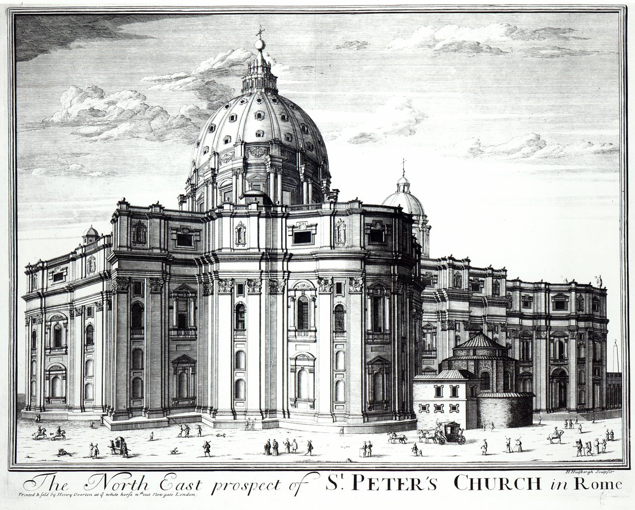 La perspectiva noreste de la Iglesia de San Pedro, Roma, grabado por H. Hulfbergh de English School