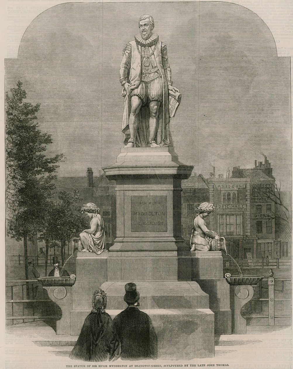 La estatua de Sir Hugh Myddleton en Islington Green, esculpida por el difunto John Thomas (grabado) de English School
